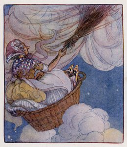 Lastenlaulu: Siellä oli vanha nainen (väri litho)