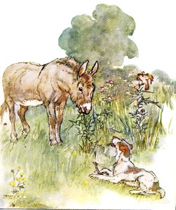 "Puhuin Ponton kanssa, joka tuli kentälleni luulla", kuvitus "The Naughty Neddy Bookista", julkaisija Thomas Nelson und Sons, 1920-luku