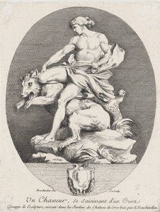 Metsästäjä nappaamassa karhua, 1737 tekijältä Anne Claude Philippe de