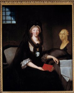 Muotokuva Marie Antoinettesta (1755-1793) suuressa surussa temppelivankilassa (tai Marie Antoinette conciergessa, surussa, delfiiniä edustava kamee, jolla on Skotlannin kuningattaren Marian elämäkirja, lähellä rintakuvaa Ludvig XVI ja h tekijältä Anne-Flore Millet de Brehan