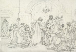 Rustiikkinen sisustus antiikissa (musta liitu hienojakoiselle valkoiselle paperille). tekijältä Anne Louis Girodet de Roucy Trioson