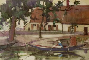 Vene kanavalla, ranskalainen kylä tekijältä Anne Redpath