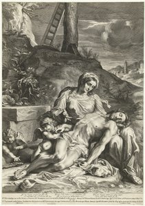 Pieta, kaiverrus Pieter de Bailliu tekijältä Annibale (after) Carracci