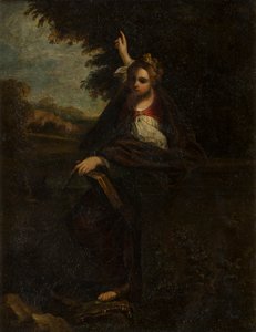 St. Margaret in a Landscape : Sybil, n. 1580-1609 (metalli lasin alla) tekijältä Annibale (after) Carracci