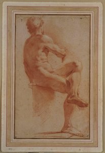 Mies alaston istuva selkä käännettynä tekijältä Annibale Carracci