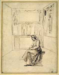 Nainen istumassa huoneessa (kynä ja ruskea muste paperille) tekijältä Annibale Carracci