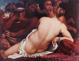 Saksa: Bacchantin Venus ja satyyri ja kuppikunnat tekijältä Annibale Carracci