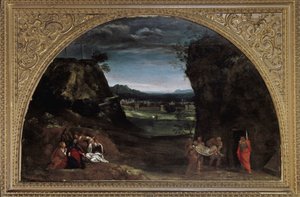 Maisema pinnoituksella (öljy kankaalle, n. 1604) tekijältä Annibale Carracci