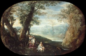 Maisema ja kylpeviä naisia tekijältä Annibale Carracci