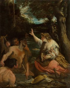 Latona ja Lyykialaiset talonpojat Latona suojelee lapsiaan, 1585. tekijältä Annibale Carracci