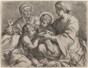 Madonna ja lapsi pyhien Elisabetin ja Johannes Kastajan kanssa (La Madonna della Scodella) tekijältä Annibale Carracci