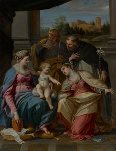 Madonna ja lapsi sekä pyhät Lucia, Dominicus ja Ludvig Ranskalainen tekijältä Annibale Carracci