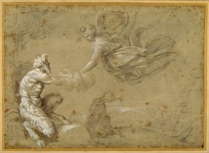 Pan esittelee villaa Dianalle (kynä & ruskea muste ruskealla pesulla) tekijältä Annibale Carracci