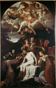 Pieta St Clairen, Pyhän Franciscuksen, Pyhän Maria Magdaleenan ja Pyhän Johanneksen kanssa (öljy kankaalle tekijältä Annibale Carracci
