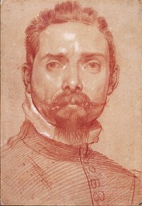 Annibale Carraccin (Carrache) (1560-1609) Sanguine "luutunsoittaja Giulio Mascheronin muotokuva" (Luutsinsoittaja Giulio Mascheronin muotokuva) n. 1594 Albertina, Wien tekijältä Annibale Carracci