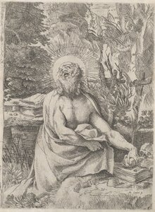 Pyhä Jerome erämaassa, n. 1591. tekijältä Annibale Carracci