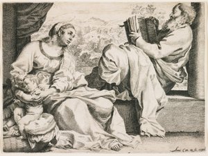 Pyhä perhe ja Johannes Kastaja tekijältä Annibale Carracci