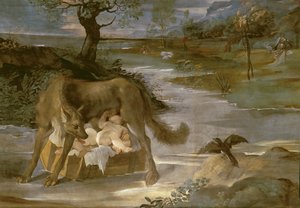 Naarassusi imevä Romulus ja Remus, Romuluksen historia -sarjasta, n. 1590 tekijältä Annibale Copy Carracci