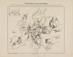 Visuaalinen sotakohtaus / Euroopan kartta vuonna 1859 (otsikko esineessä) tekijältä Anonymous