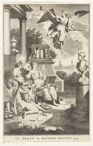 Delftin allegoria Delftin kuvaus (otsikko esineessä) Nimisivu: S.n., Beschryving der stadt Delft, 1729 tekijältä Anonymous