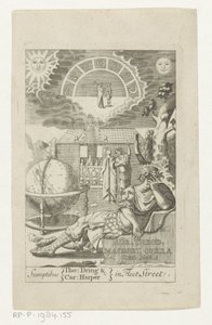 Ambrosius Theodosius Macrobius leunend op steen naast globe Kulta Theod. Macrobius Opera Cum Notis (otsikko objektissa) Otsikko voor: Ambrosius Theodosius Macrobius, Aur. Theodosius Macrobius V. Cl. & Maineikkaat teokset, 1694 tekijältä Anonymous