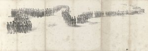 Edesmenneen kuningas Willem II:n hautajaiset Delftissä 4. huhtikuuta 1849 (sivu 5) Viisi vierekkäistä arkkia Vilhelm II:n hautajaiskulkueesta vuonna 1849 (sarjan nimi) tekijältä Anonymous