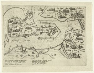 Schenkenschansin piiritys espanjalaisten toimesta, 1599 Forialicium Schenckianum (otsikko esineessä) tekijältä Anonymous