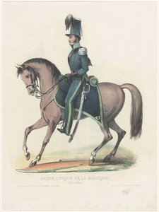 Belgialainen vartija hevosen selässä, 1830 Garde Civique de la Belgique (Ratsuväki) (nimi esineessä) tekijältä Anonymous