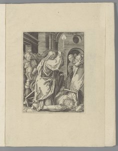 Kristus ajaa rahanvaihtajat ulos temppelistä The Little Passion (sarjan nimi) Passio Christi Ab Alberto Durer Nurenburgensi Effigiata (sarjan nimi) tekijältä Anonymous