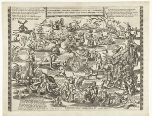 Rogstekers van Weert, noin 1650 Ghy borgers ja maanviljelijät tutkivat täällä blydenin kanssa, kuinka nuo sankarit van Waert taistelivat kuollutta rochia vastaan ​​(otsikko esineessä) tekijältä Anonymous