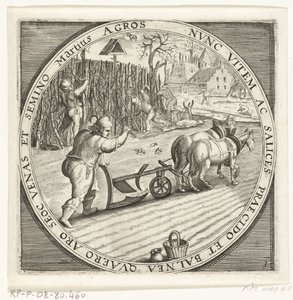 De maand maart, ploegen, ca. 1600 De twaalf maanden van het jaar verbeeld in scènes uit het volksleven (sarjan nimi) 12 kuukauden suunnitelmat toiminnoineen ja niiden soveltaminen horoskooppimerkkeihin, jaettuna neljään vuoden osaan (sarjan nimi esineellä) tekijältä Anonymous