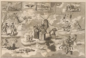 Voitettu actionisti soittotuolissa, 1720 Voitettu Actionisti tuolissa Rinkelsin kanssa Lauwerdin troijalaisen hevosen suostuttamana (otsikko esineessä) The Great Scene of Folly (sarjan nimi) tekijältä Anonymous