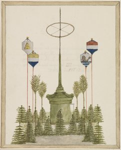 Sisustus Middelburgin Grote Marktin Pompin ympärillä Hänen Majesteettinsa Kuningas Willem III:n saapuessa kaupunkiin 21. toukokuuta 1862 (otsikko esineessä) tekijältä Anonymous