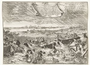 Dijkdoorbraak lähellä Coevordenia, 1673 Mieti, miten ja missä muodossa se Munsterin piispan määräyksellä (...) (otsikko esineessä) tekijältä Anonymous