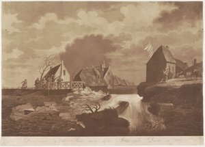 Arkelsen padon läpimurto lähellä Gorinchemia, 1820 Läpimurto Sluis aan den Arkelschen padolla vuonna 1820 (otsikko esineessä) tekijältä Anonymous