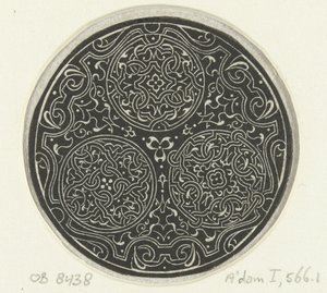 Kolme medaljonkia moreskenillä Valkoisia moreskeja mustalla taustalla (sarjan nimi) tekijältä Anonymous