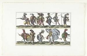 Kaksoislautanen, jossa yksitoista aseistettua siviiliä univormussa Antwerpenin muodin mukaan, n. 1580 Bourgeois d