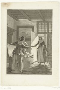 Elsje van Houweningen saa kiinni Hugo de Grootin kirjaarkusta, 1621 tekijältä Anonymous