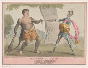 Englantilainen poliittinen sarjakuva, 1835 Valentine ja Orson (otsikko esineessä) tekijältä Anonymous
