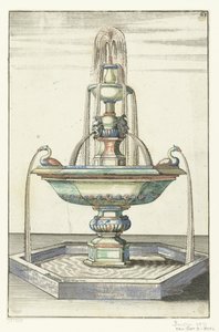 Kolmesta altaasta koostuva suihkulähde Architectura Curiosa Nova (sarjan nimi) tekijältä Anonymous
