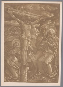 Kuvajäljennös Hans Baldung Grienin puupiirroksesta Kristus ristillä chiaroscuro tekijältä Anonymous
