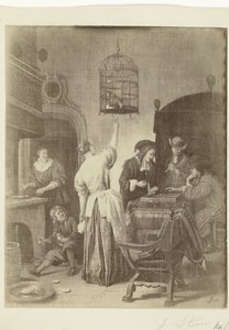 Valokuvakopio Jan Steenin maalauksesta Papukaijahäkki Musee d
