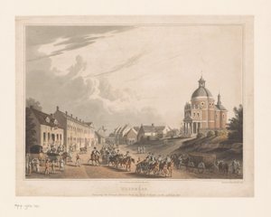Näkymä Waterloosta, jossa ranskalaiset joukot liikuttavat tykkiä Waterloo. Ranskalaisen tykin kuljettaminen taistelukentältä 24. heinäkuuta 1815 (otsikko esineessä) tekijältä Anonymous