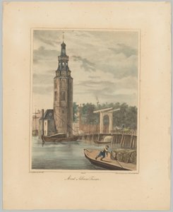 Näkymä Montelbaanstorenille Amsterdamissa Mont Albans Tooren (otsikko esineessä) Amsterdamin kaupungin kuuden päätornin kasvot. 2nd Cahier (sarjan nimi) tekijältä Anonymous