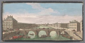 Näkymä Pont Royalista Seine-joen yli Pariisissa, kohti Pont Neufia Vuë Privé de Paris, Prize du Pont Royal respectant vers le Pont Neuf (otsikko esineessä) tekijältä Anonymous