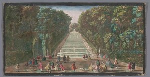 Näkymä Château de Marlyn puutarhan vesiputouksille Vue de la Cascade de Marli (otsikko esineessä) tekijältä Anonymous