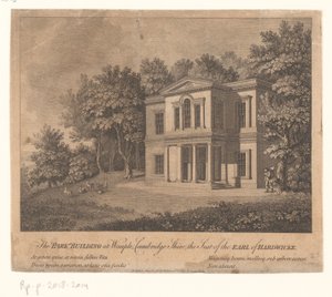 Näkymä rakennuksesta Wimpole Estate -tilalla Puistorakennus Wimplessä, Cambridge Shiren osavaltiossa, Hardwicken jaarlin kotipaikka (otsikko esineessä) tekijältä Anonymous