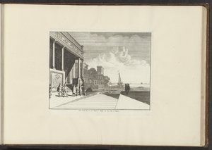 Näkymä palatsille Napolin merenrannalla Veue de la Mer ou est Situé le Palais du Vice Roy à Napoli (otsikko esineessä) Palatsit ja muistomerkit Venetsiassa, Livornossa, Napolissa ja Roomassa (sarjan nimi) tekijältä Anonymous