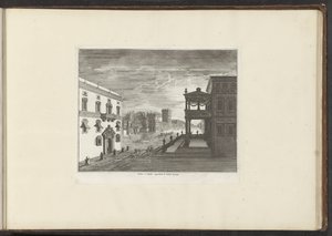 Näkymä Napolin palatsiin auringonlaskun aikaan Palais à Napolin kuvernööri le Soleil Levant (otsikko esineessä) Palatsit ja monumentit Venetsiassa, Livornossa, Napolissa ja Roomassa (sarjan nimi) tekijältä Anonymous