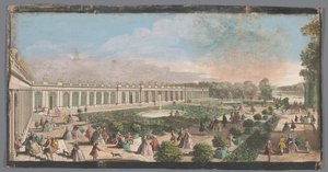 Näkymä Grand Trianonille Versaillesin puutarhassa Näkymä Château de Trianonille parterin puolelta (otsikko esineessä) tekijältä Anonymous